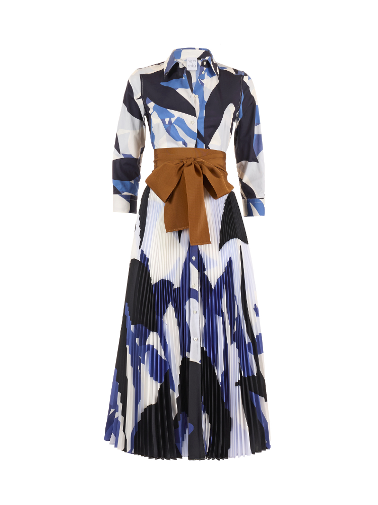 Tosca Pleated Dress Blue Floral