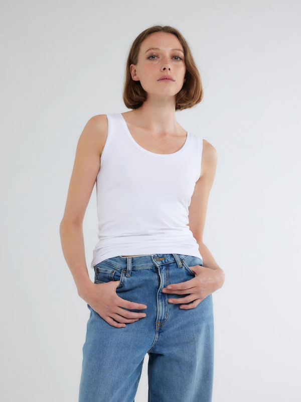 Fitted Long Tank Top  WHITE