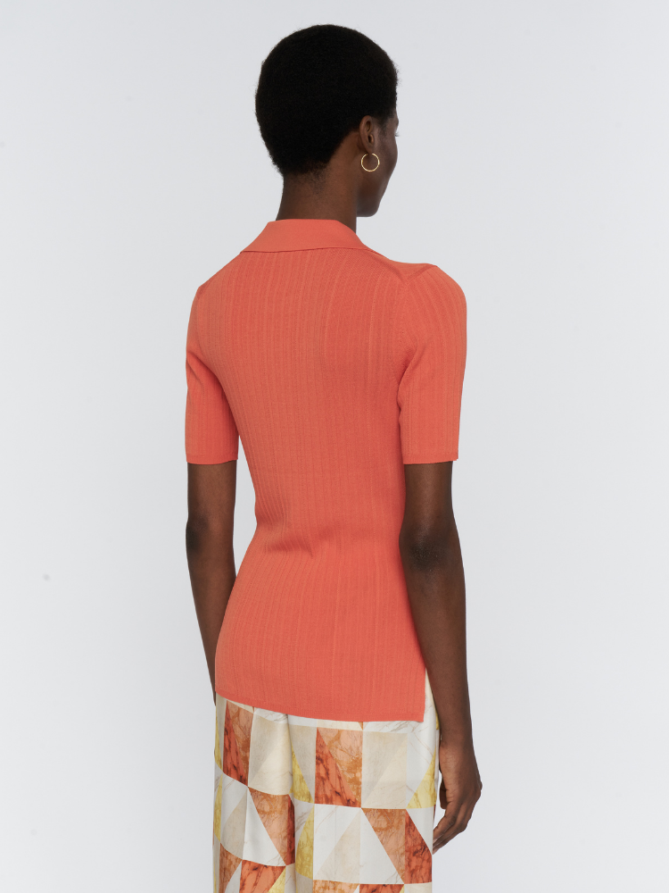 Ribbed Polo Top Burnt Orange