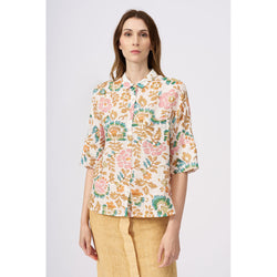 Short Sleeve Linen Shirt in Floral Print