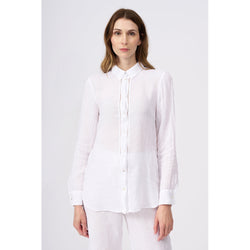 Lattice Trim Linen Shirt in White