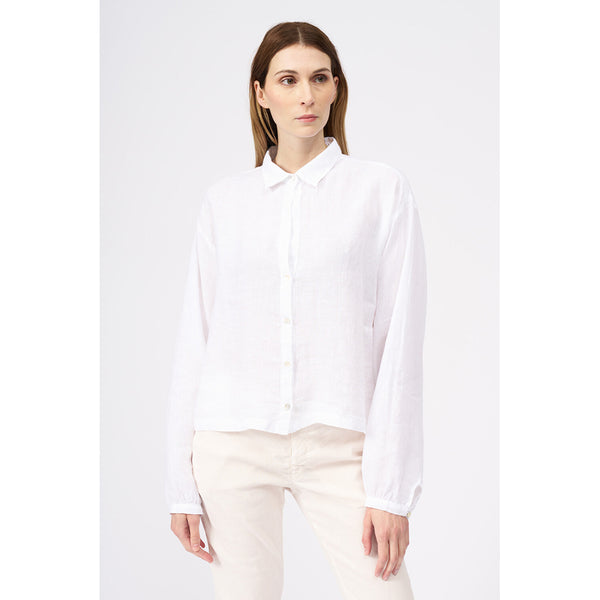 Button Through Abbreviated Linen Shirt in White