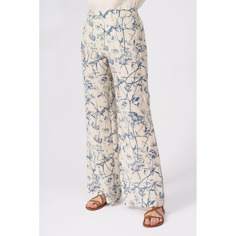 Classic Linen Pant in Washed Blue Toile Print