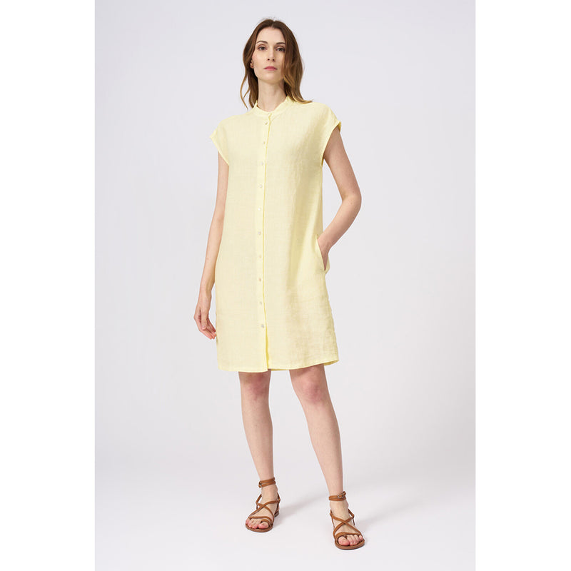 Cap Sleeve Linen Shirt Dress in Banana Soft Fade