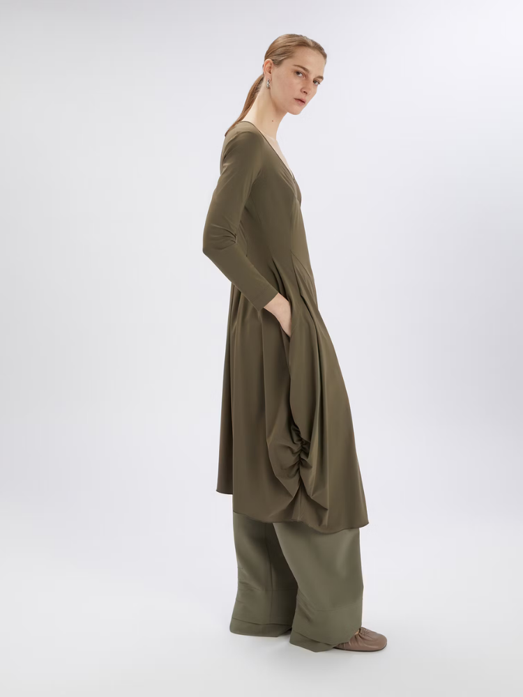 At Length Printed Dress Khaki