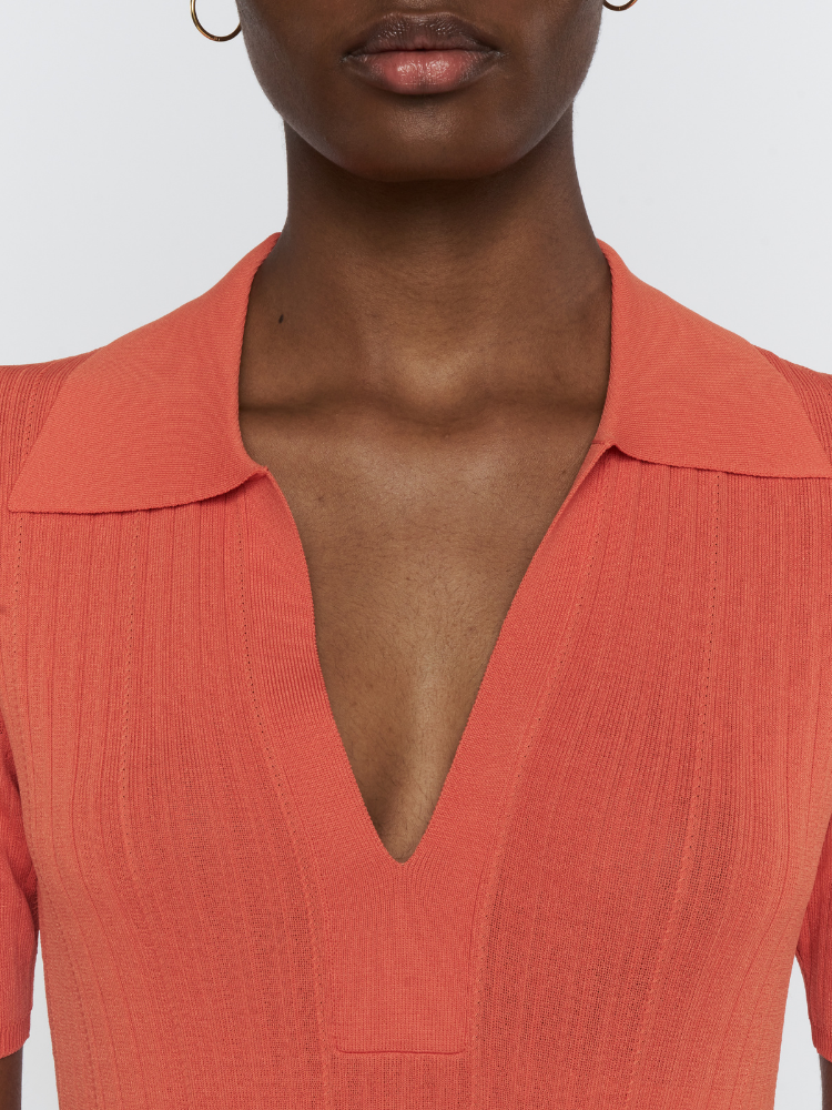 Ribbed Polo Top Burnt Orange