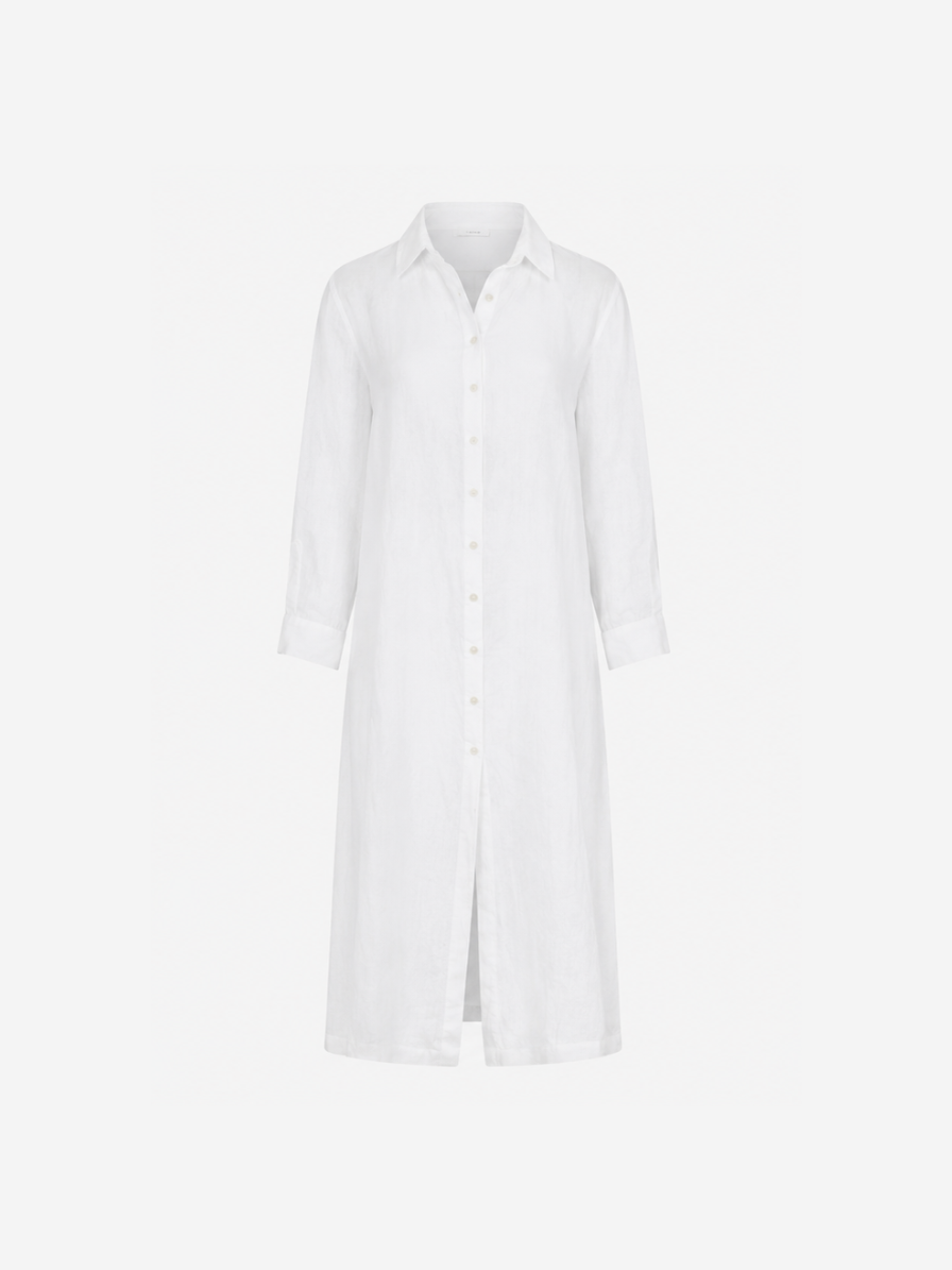 Linen Midi Dress With Belt White