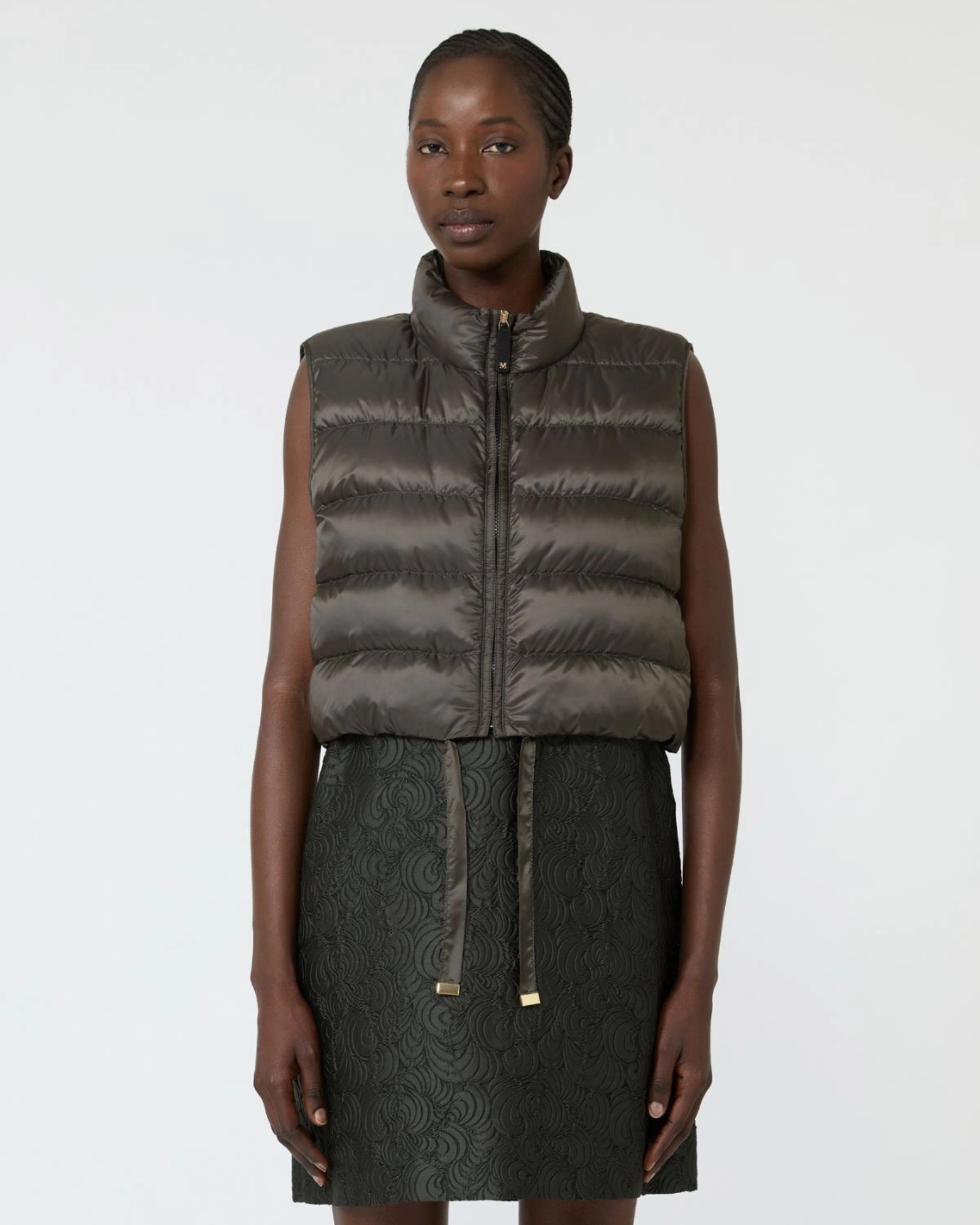 Polyester sleeveless puffer jacket Kaki