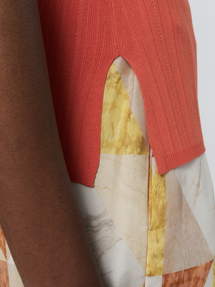 Ribbed Polo Top Burnt Orange