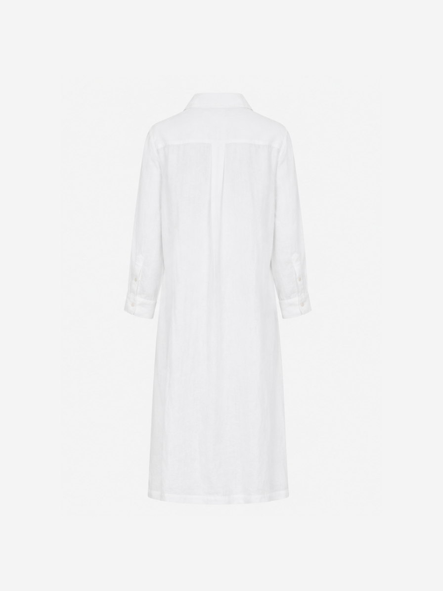 Linen Midi Dress With Belt White