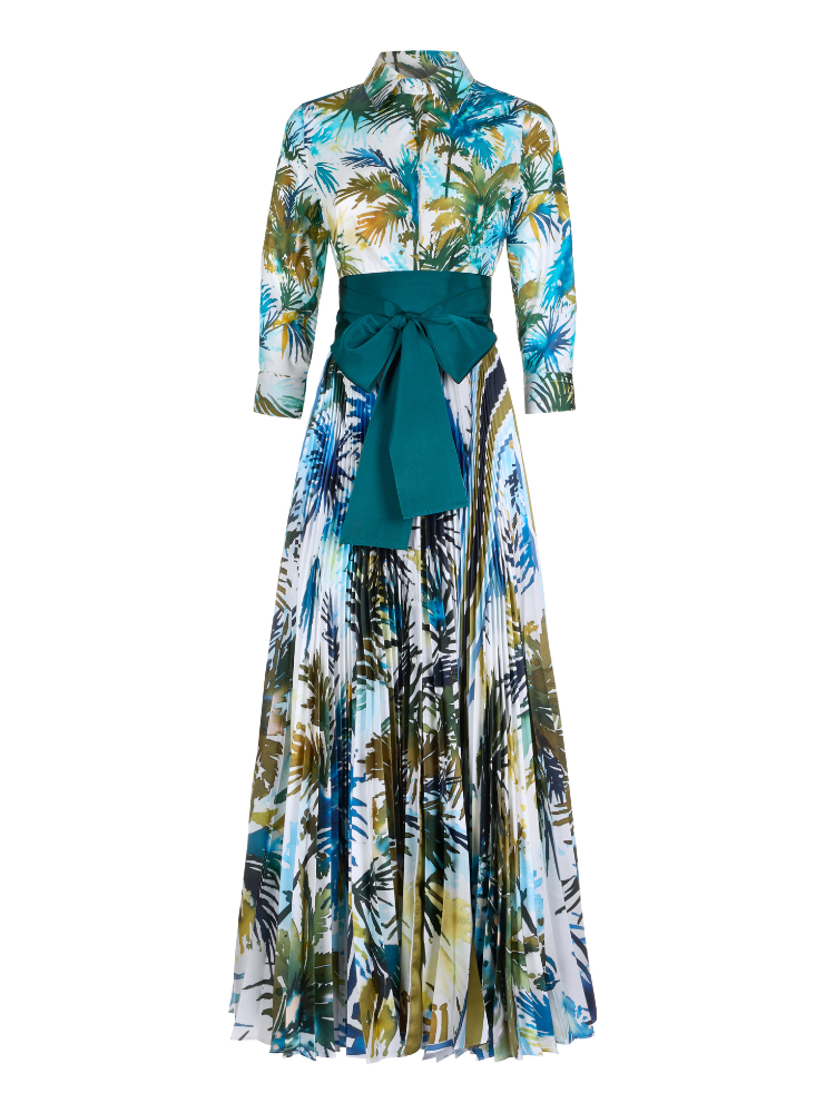 Tosca Pleated Dress Blue Floral