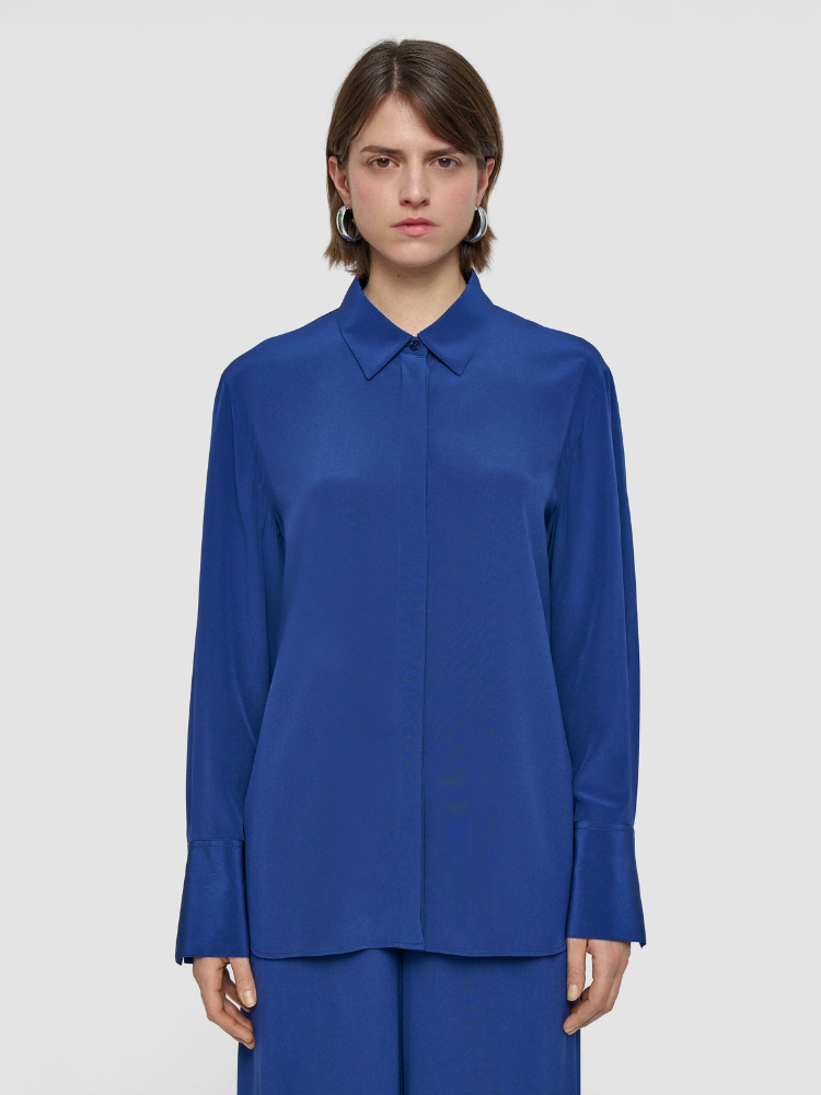Bold Crepe De Soie Blouse Blue
