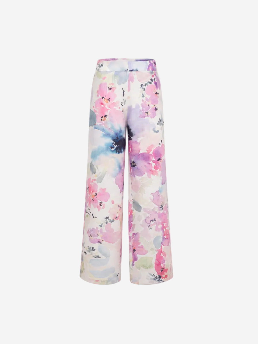 Printed Linen Wide-Leg Trousers Printed Fabric
