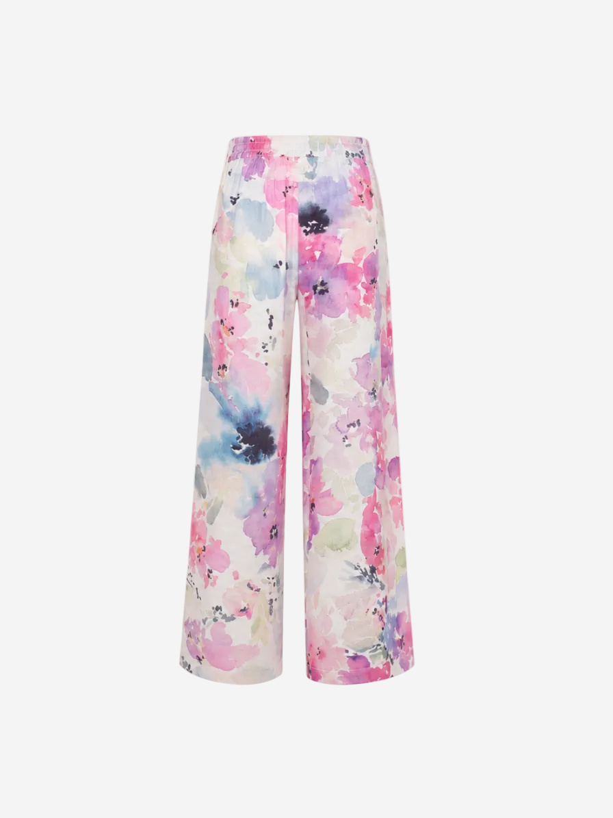 Printed Linen Wide-Leg Trousers Printed Fabric