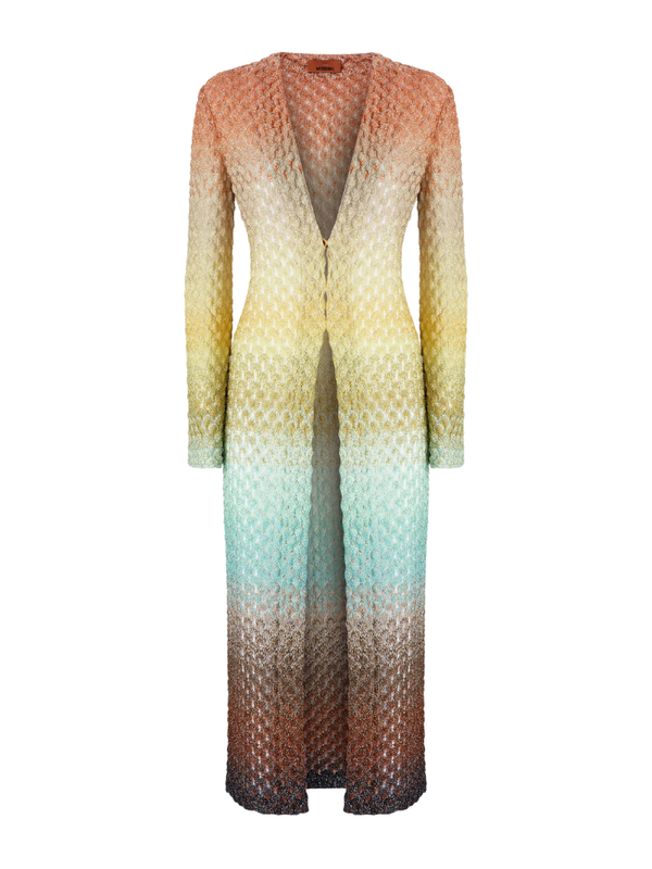Long cardigan in lace and lamé
