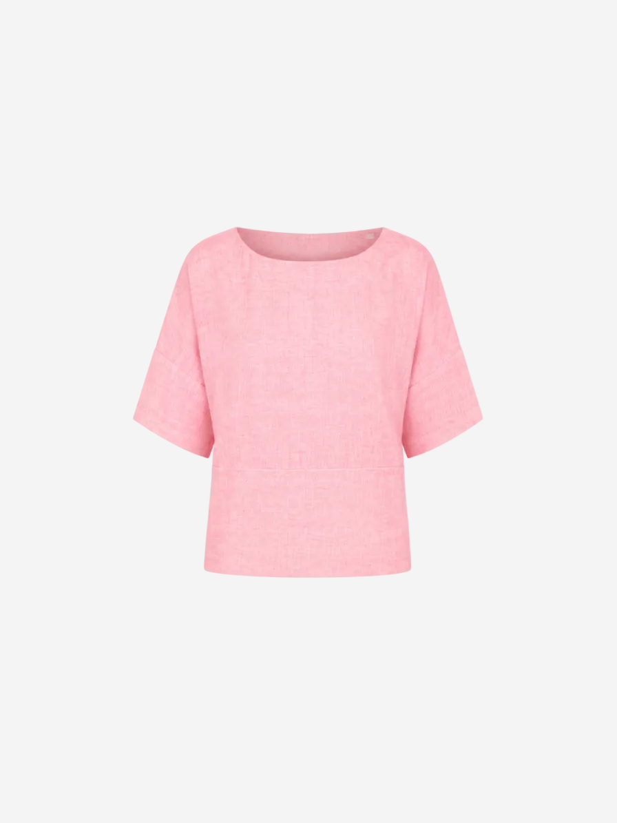 Linen Short Sleeve Women Shirt Bouquet