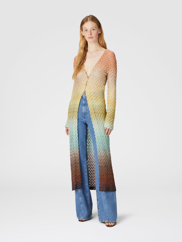 Long cardigan in lace and lamé