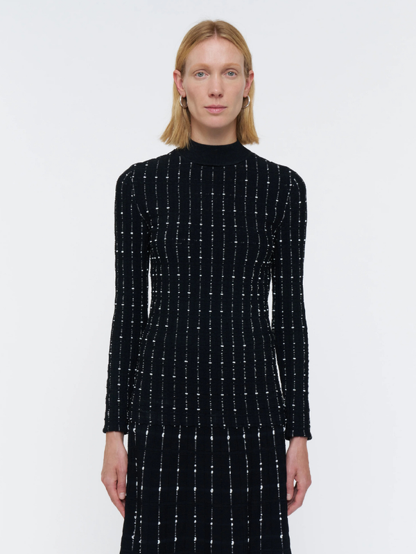 Mock Neck Longsleeve Striped Knit Top