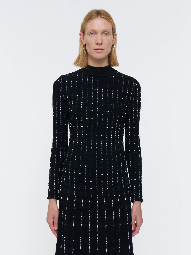 Mock Neck Longsleeve Striped Knit Top