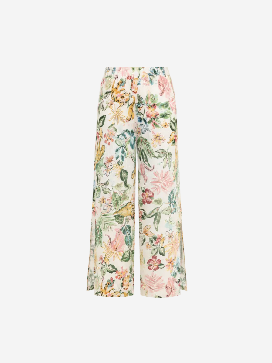 Printed Linen Wide-Leg Trousers Floral Print