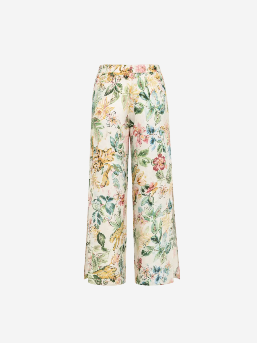 Printed Linen Wide-Leg Trousers Floral Print