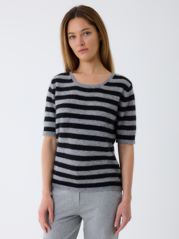 Boat Neck Striped Top  GREY/BLACK