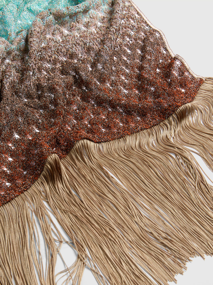 Fringed viscose lamé lace stole