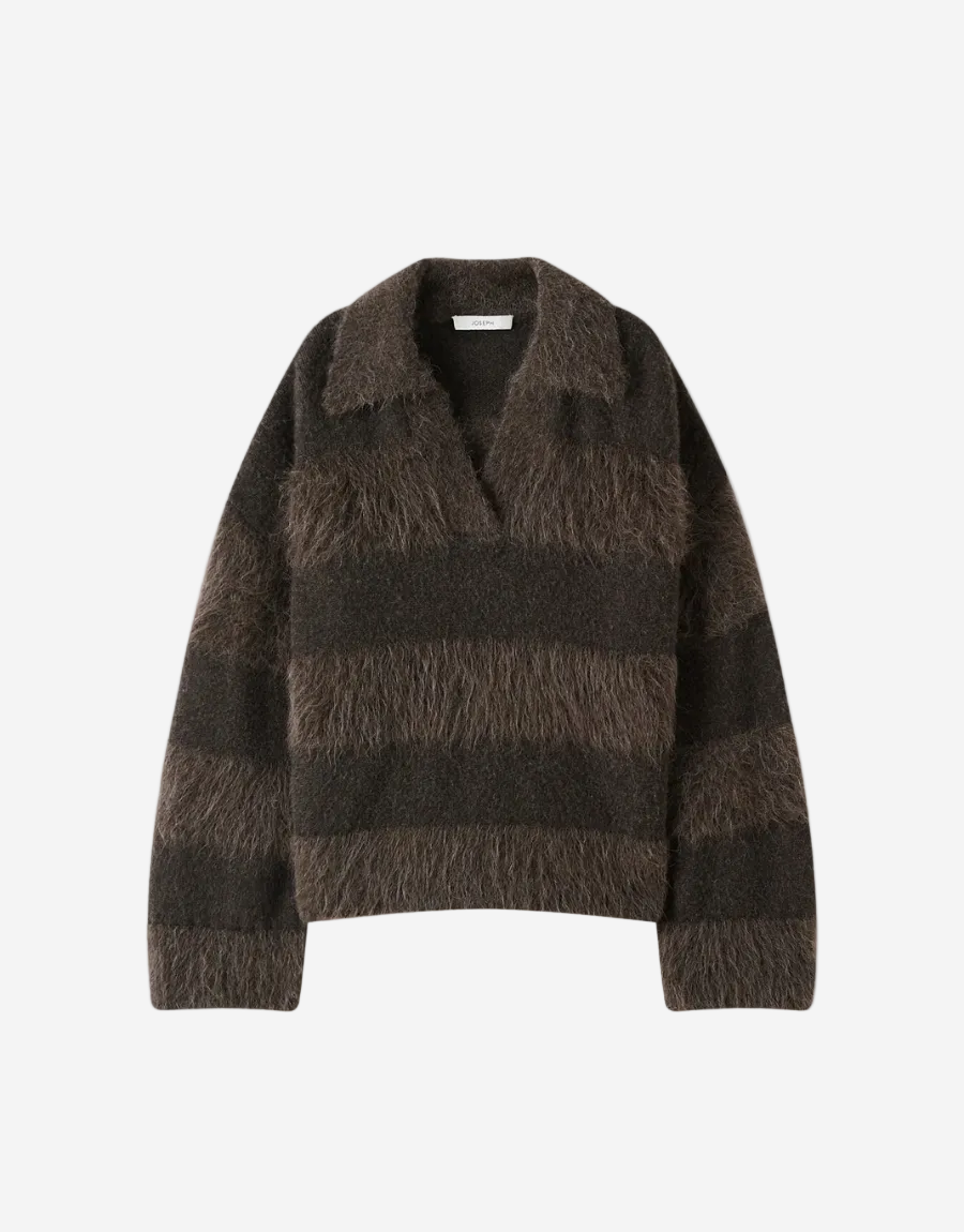Brown striped sweater on a white background