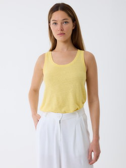 Linen Round Neck Tank Top YELLOW