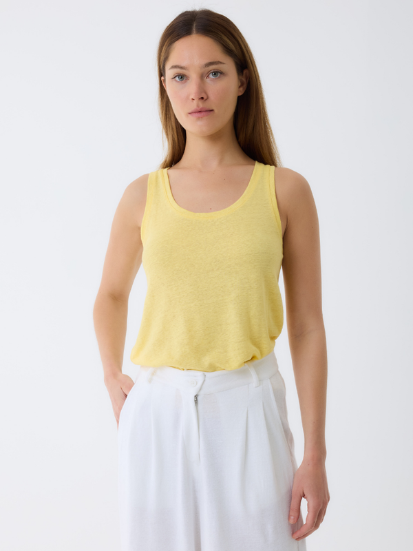 Linen Round Neck Tank Top YELLOW