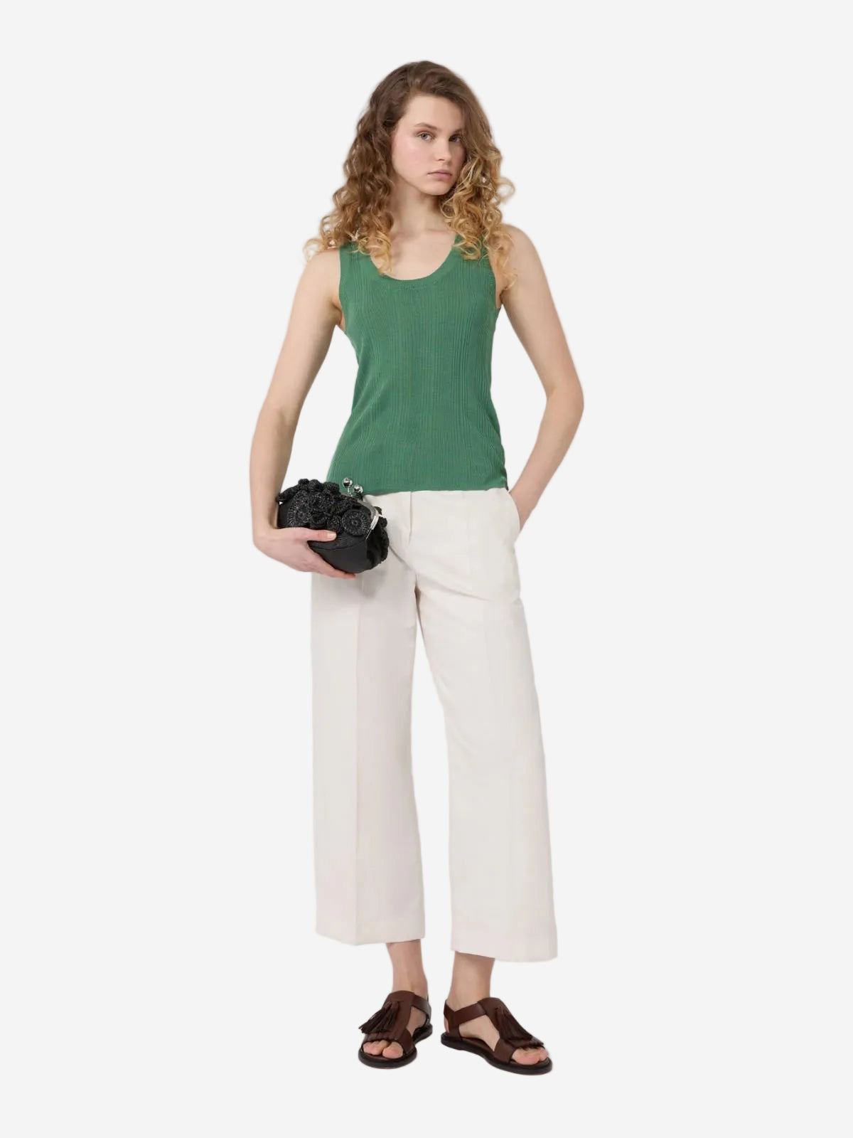 Cotton and linen canvas trousers Ecru