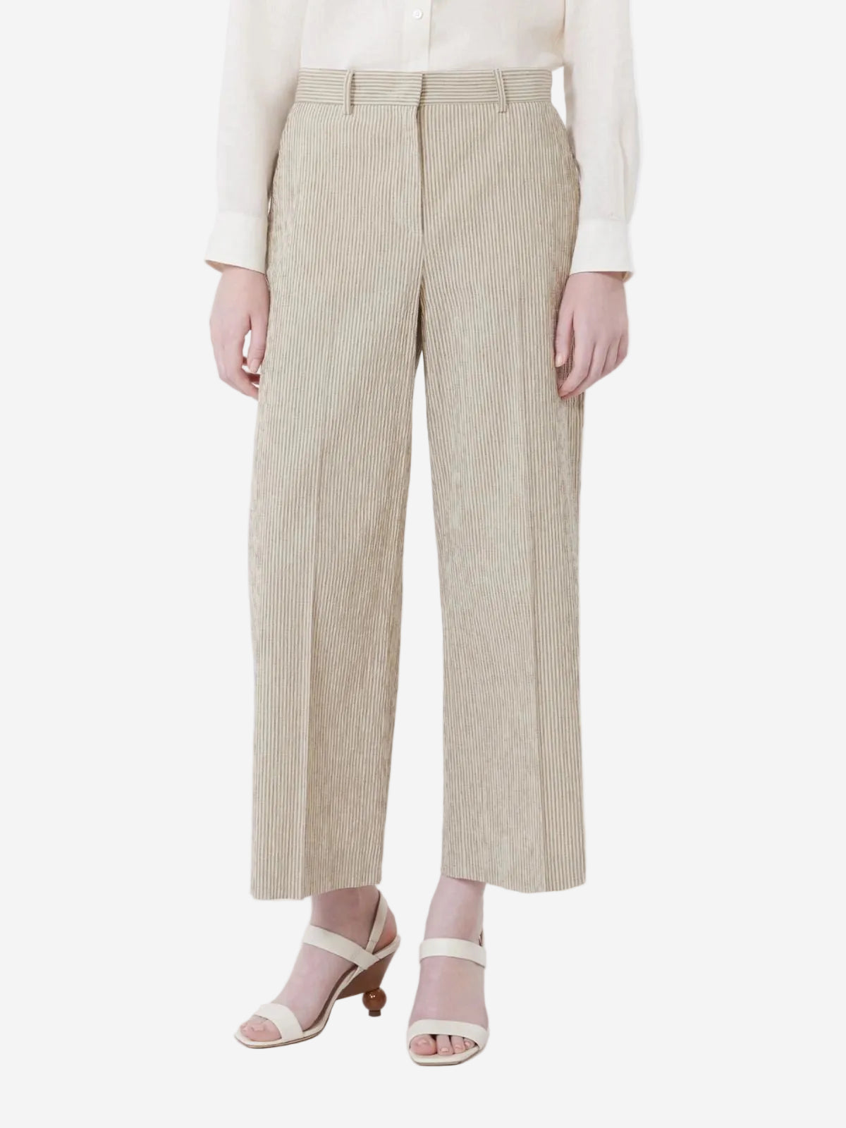 Cotton and linen seersucker trousers Sand