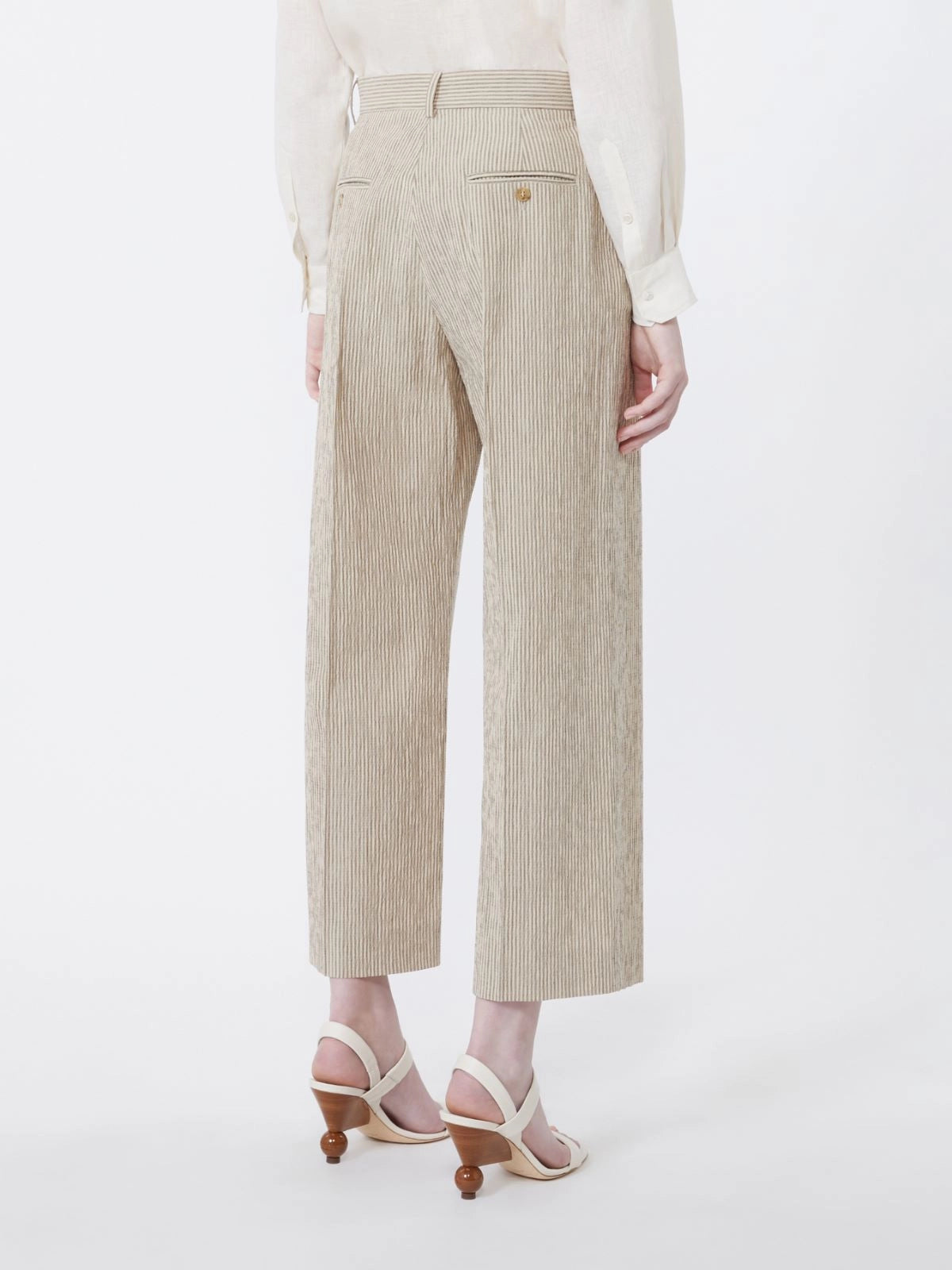 Cotton and linen seersucker trousers Sand