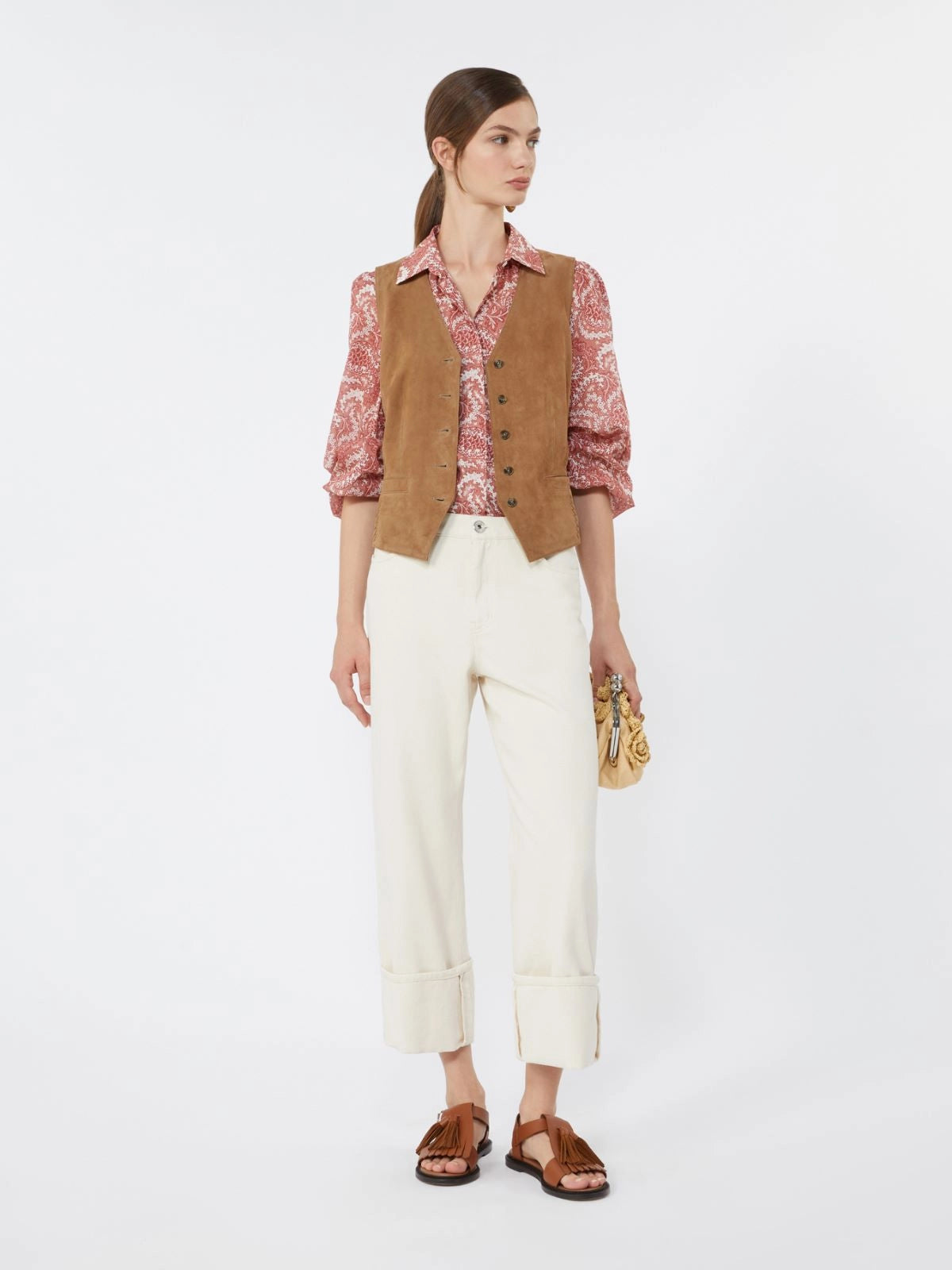 Cotton bull trousers with turn-ups Ecru