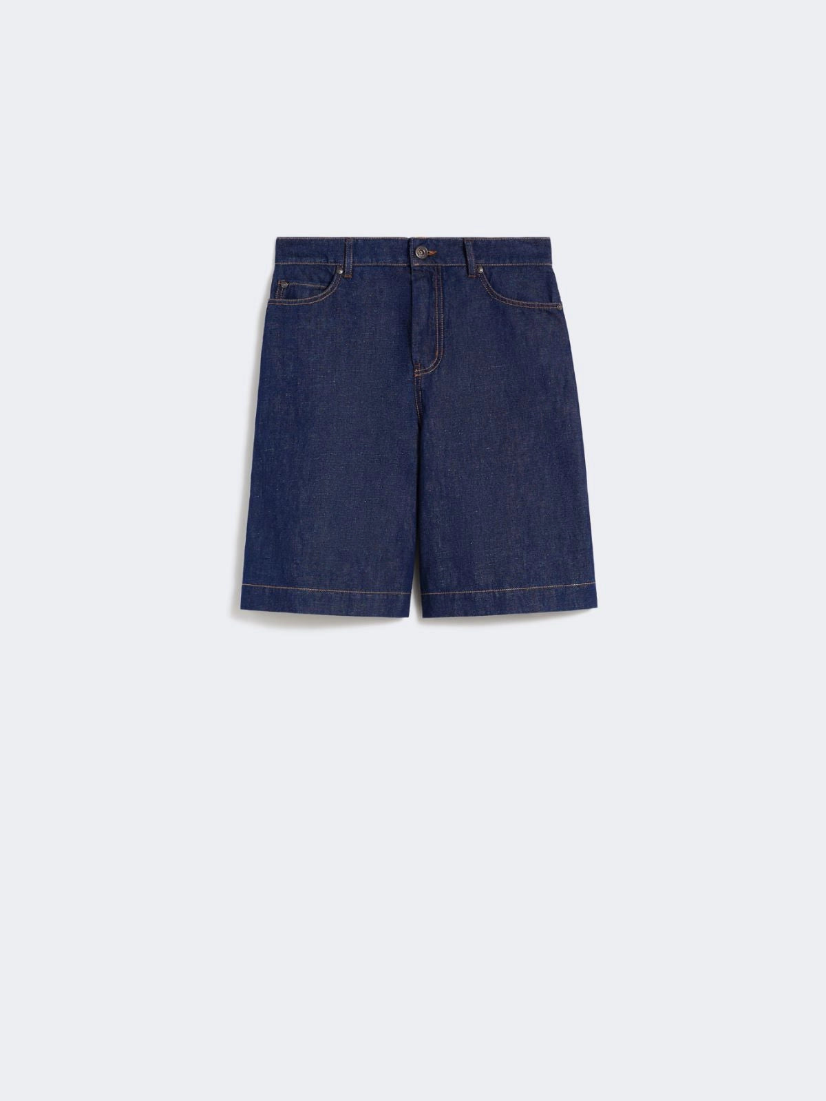 Cotton and linen denim Bermuda shorts Navy