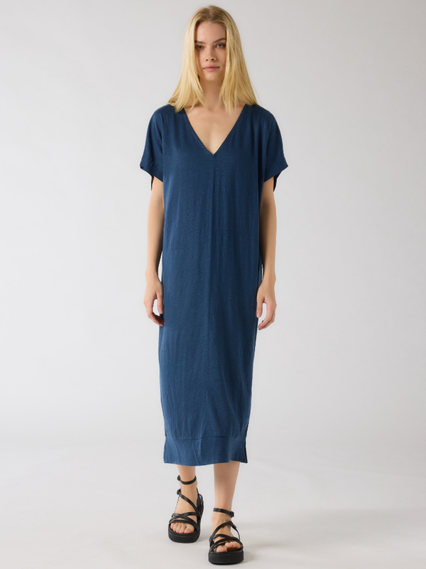 Relaxed V-neck Maxi Dress  BLUE