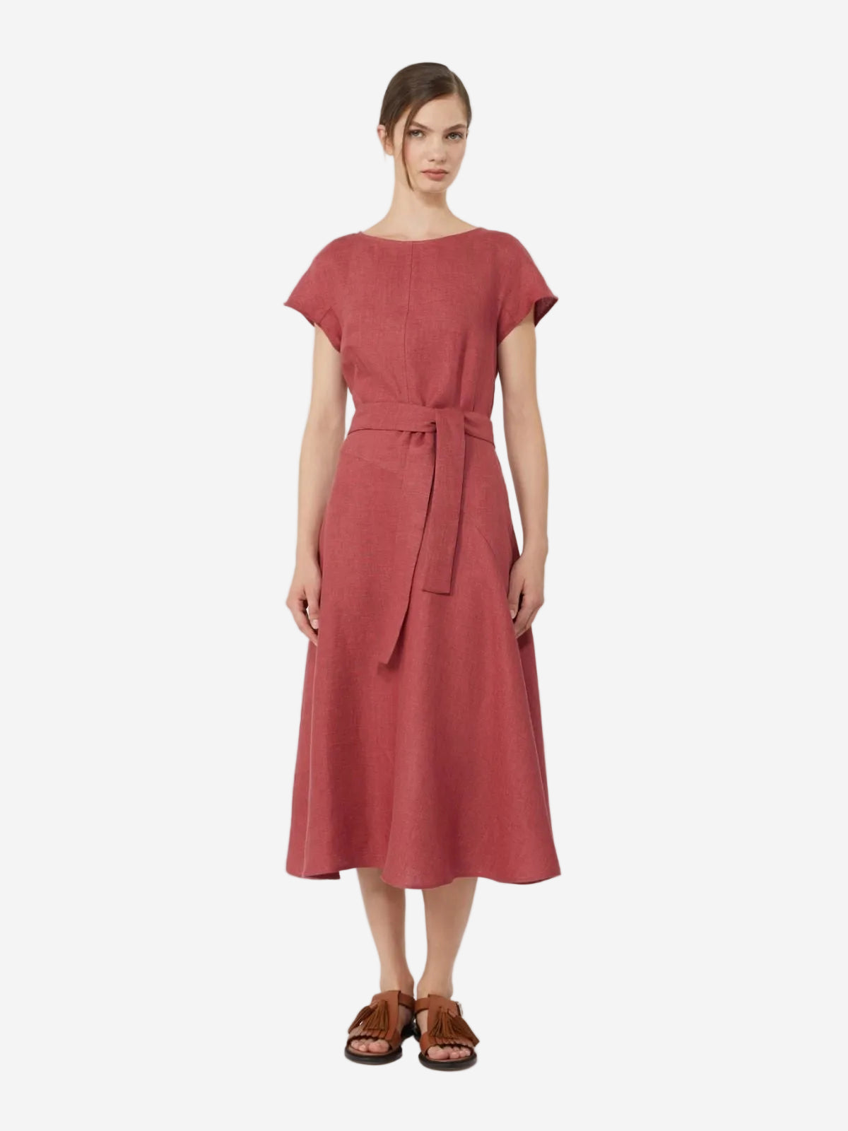 Linen canvas midi dress Cherry