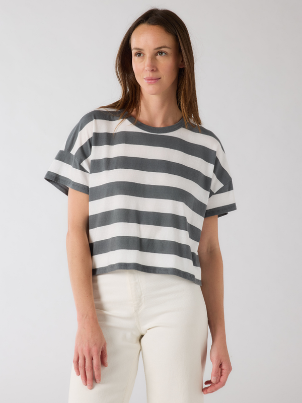 Cropped Stripe T-shirt  GREY/WHITE