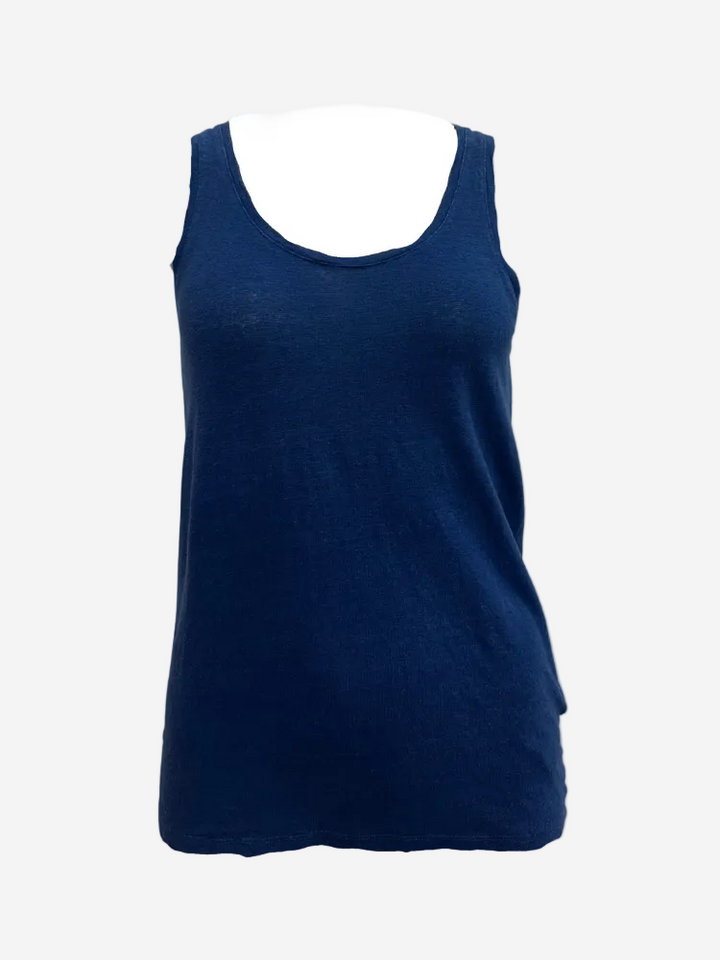 A navy blue tank top displayed against a plain background.
