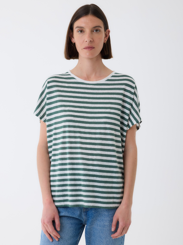 Relaxed Fit Linen Striped T-shirt  MULTI GREEN/WHITE