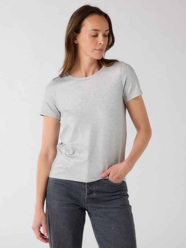 Round Neck Metallic Tshirt GREY