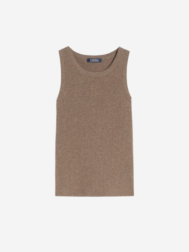 Brown tank top with a brand logo on a white background