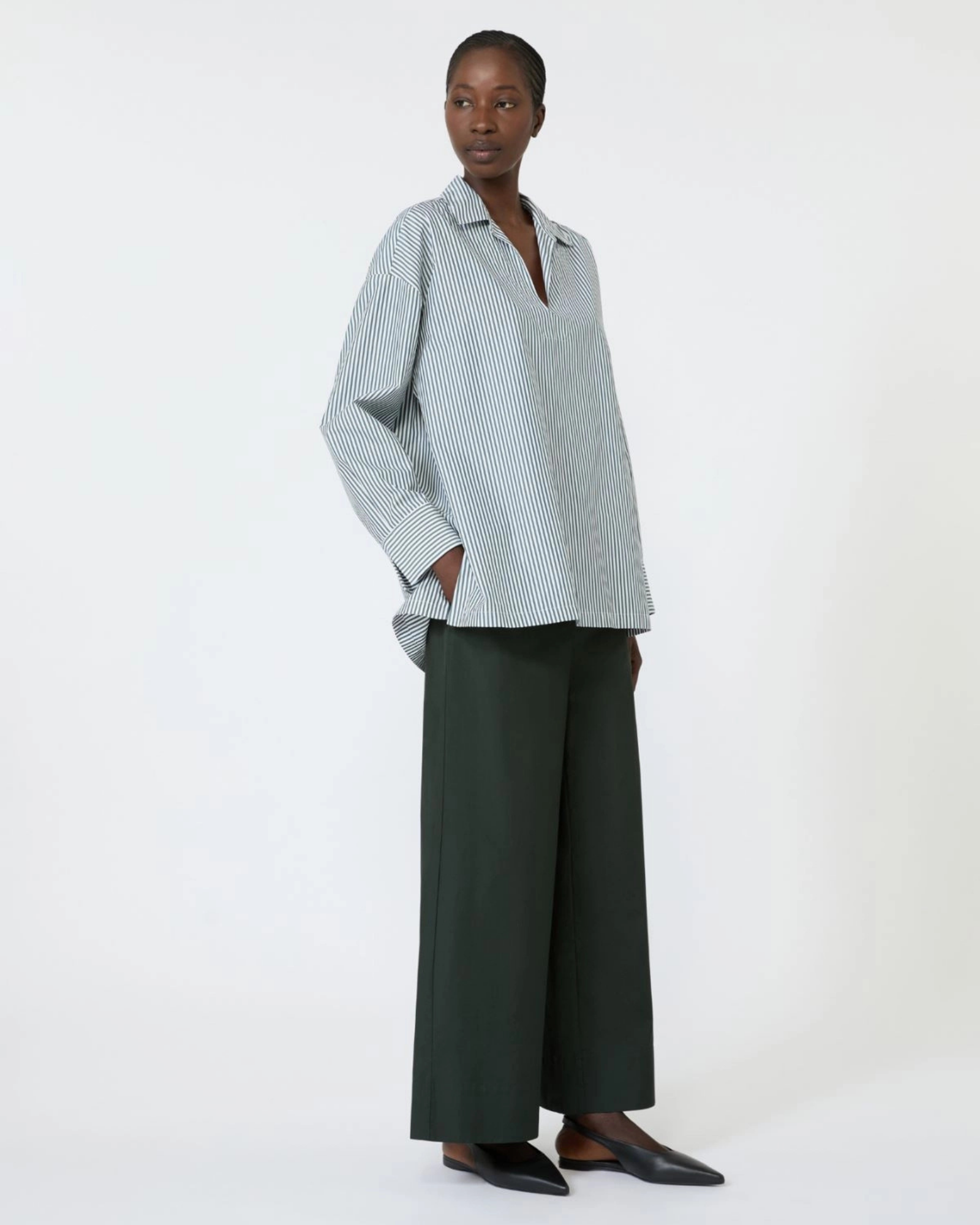 Cotton poplin wide-leg trousers Green