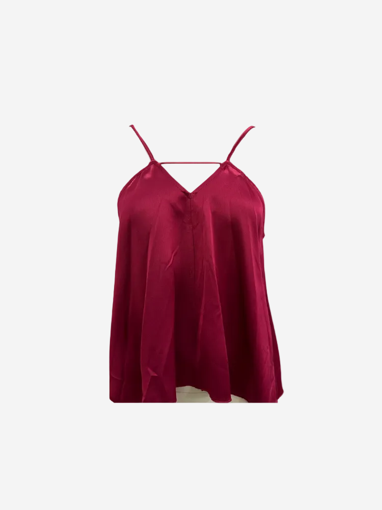 Red satin camisole on a white background