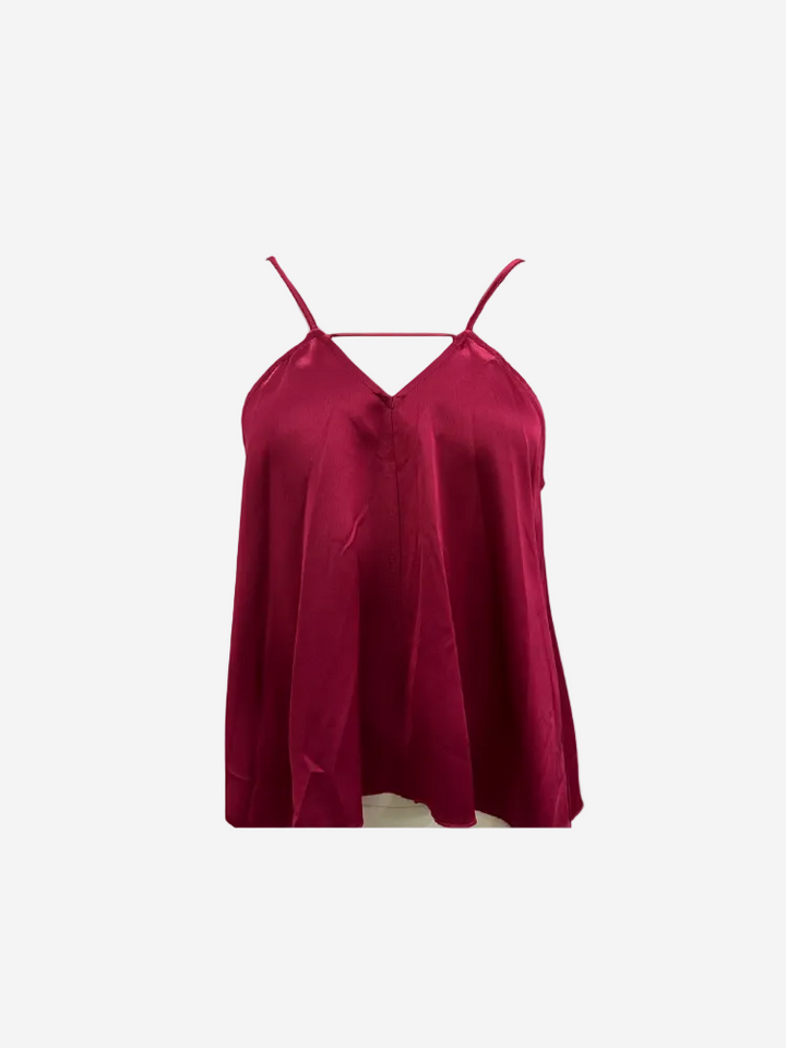 Red satin camisole on a white background