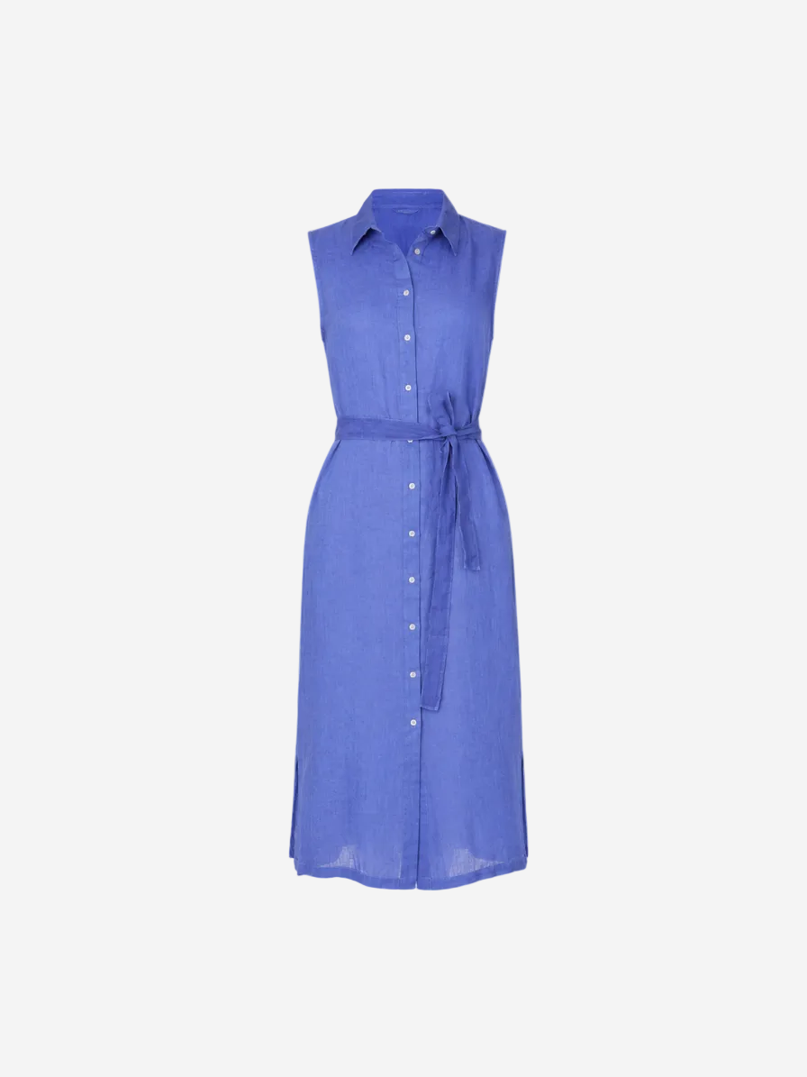Linen Dress With Belt Ink Soft