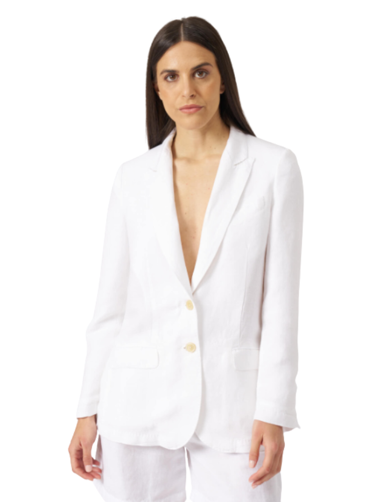 Linen Single Breasted Blazer  WHITE