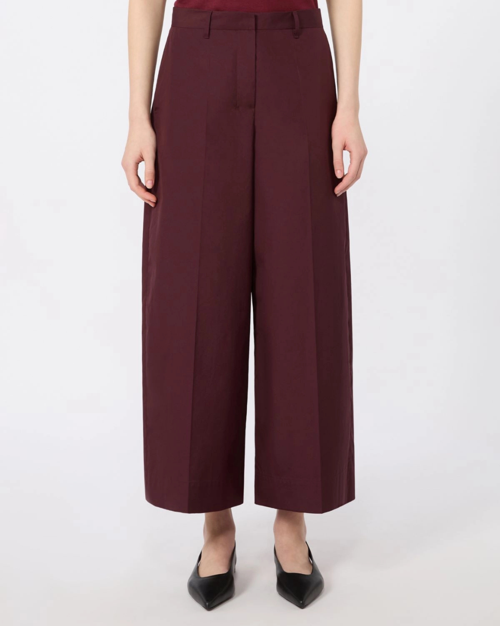 Cotton poplin wide-leg trousers Dark Red