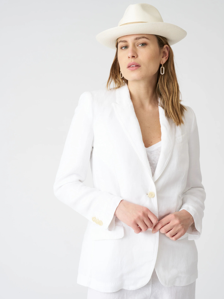 Linen Single Breasted Blazer  WHITE