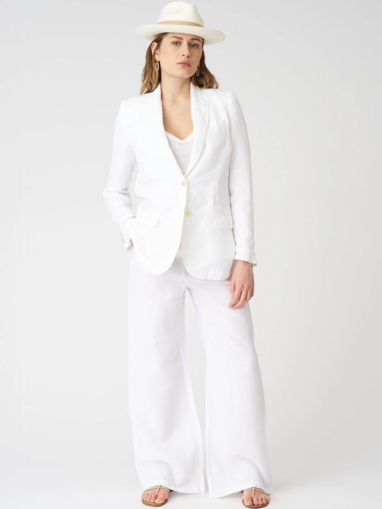 Linen Single Breasted Blazer  WHITE